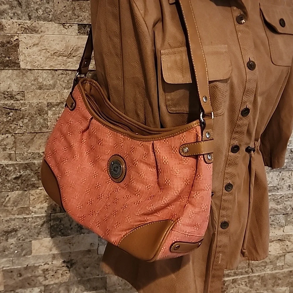 Caribban Joe Shoulder Brown & Peach Bag
